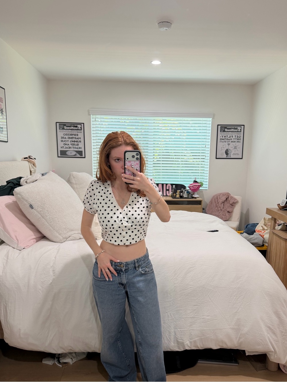 Monteau White Polka Dot Cropped Wrap Top